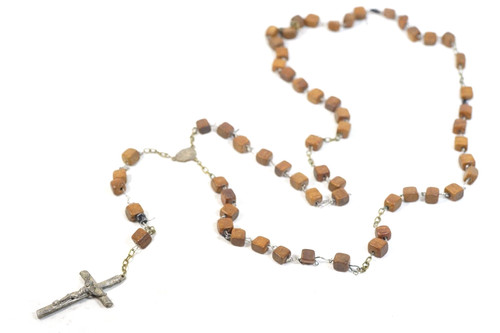 Catholic cube wood bead rosary - cube,