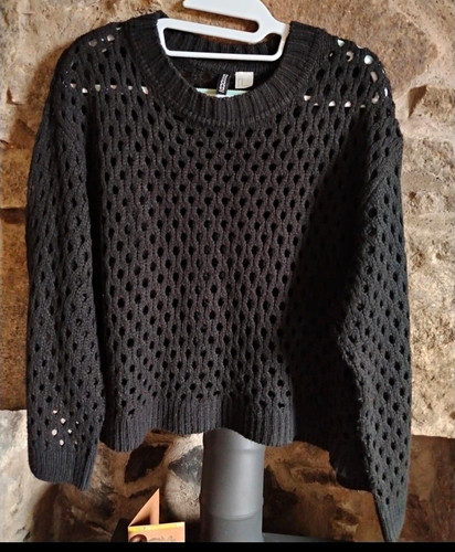 Black open knit crew neck - open-knit,