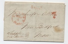 1846 Rio de Janerio stampless letter Boston MA red CDS ship 7 rate [6986.624]