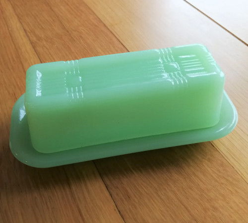 Green jadeite glass butter - green,