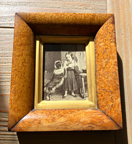 Antique 1840s maple framed - , dog
