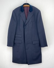 Samuel Windsor Wool Overcoat Mens 42 Large Blue Velvet Long Coat Trench Covert
