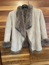 TED BAKER REAL SHEEPSKIN FLUFFY GREY REVERSIBLE JACKET SIZE 2 10 12