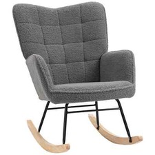 Wingback Rocking Chair for Nursing, Berber Fleece Nursery Glider Rocker, Modern 