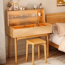Bedroom Vanity Makeup Desk Wooden Dressing Table W/ Drawer & Shelves