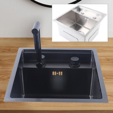 Hidden Kitchen Bar Sink Stainless Steel Sink Single Bowl w/Faucet Indoor Outdoor