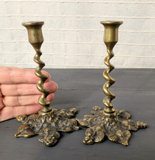 Vintage  brass candlestick pair spiral foliate base