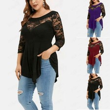 Plus Size 20 Womens Sexy Lace 3/4 Sleeve T Shirt Blouse Gothic Punk Tunic Tops