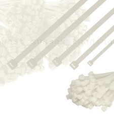 White Cable Ties. Short, Long, Small, Medium & Large Size Zip Tie Wraps Natural