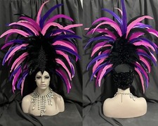 Huge Coque Feather Headdress Drag Showgirl Carnival Pink Purple Black