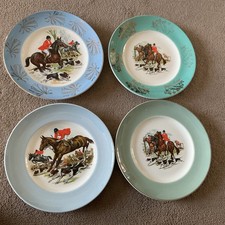 4 Vintage Hunting Scene Plates