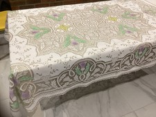 Vintage  Scottish Thistle design Machine Made Lace Tablecloth 68” x 52” (I)