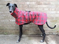 Greyhound / Lurcher / Whippet dog fleece house coat - Red tartan design
