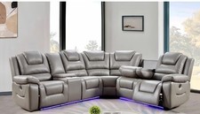 Oxford Electric Corner Recliner Sofa Black or Grey with Cup Holders & USB ports