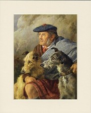 DEERHOUND LURCHER DOGS AND SCOTS MAN LOVELY DOG ART PRINT MOUNTED READY TO FRAME