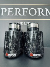 2 X GLOSS BLACK FORGED CARBON FIBRE AKRAPOVIC EXHAUST TIPS 4” UNIVERSAL 