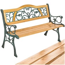 WOODEN GARDEN BENCH SEAT WITH CAST IRON LEGS WOOD FURNITURE OUTDOOR 124x60x83cm