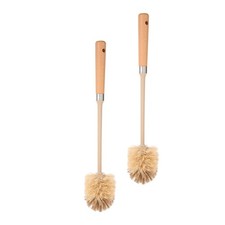  2pcs Wood Toilet Brush Long Handle Toilet Bowl Cleaning Brush Reusable Scrubber