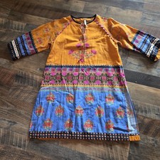 Ethnic Kaftan Tunic Top Womens Yellow Blue Fushia Pakistan Boho Festival