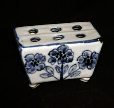 Incense holder, Handmade handpainted bone china, delft blue floral on cream
