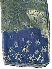 GEORGINA Von ETZDORF Scarf Stole Velvet Silk Devoré Sunbursts Sea Green Blue