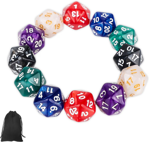 12pcs d20 regular dice - set, in