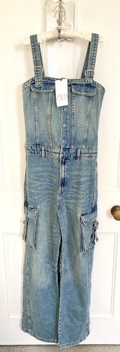 Zara blue denim cargo jumpsuit - zara,