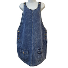 Vintage Pinafore Dungaree Dress Smock Blue Denim Women's Size 16