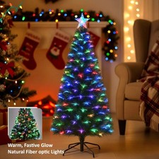Pre Lit Fiber Optic Christmas Xmas Tree Colour Changing Xmas Lights Star Green