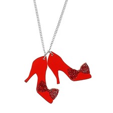 Tatty Devine Red Ruby Slippers Necklace Acrylic Pendants Charms Silver Chain