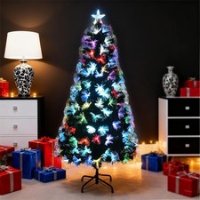 Fiber Optic Christmas Xmas Tree Pre Lit Colour Changing LED Lights Star Green