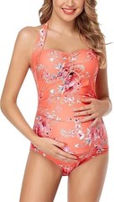 Maternity Swimsuit XL One Piece Halter Floral Pregnancy Swimwear Bump Support