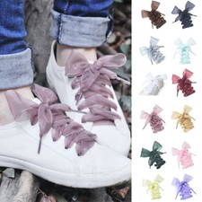 120cm 13 Colors Flat Silk Shoelaces Ribbon Satin Trainers Shoe Laces Sport Shoes
