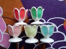 Five Vintage Plastic Tulip Shaped Egg Cups German Made Multicoloured