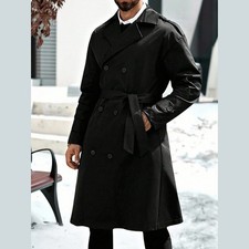 Men Trench Jacket Double Breasted Overcoat Business Style Windbreaker Coat