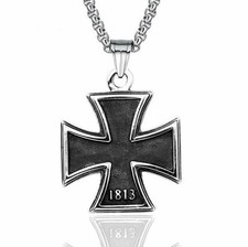 Mens Stainless Steel 1813 1939 Ww2 German Iron Cross Necklace Men Unique Bardian