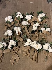 14 Handmade Hessian Floral Arrangement Wedding Pew Ends.