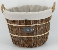 Round Wicker Log Basket with Removeable Liner - Brown