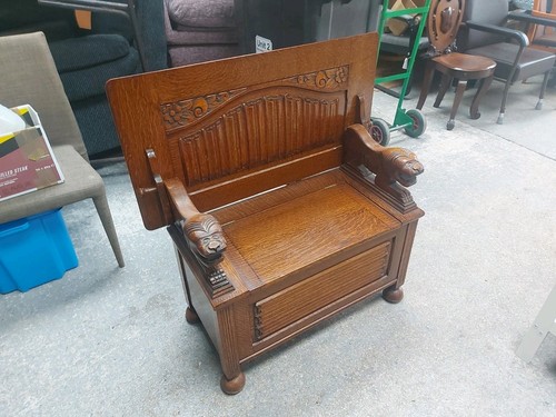 Antique oak bench hall seat - bench,
