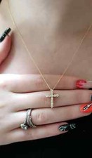 Round Certified Lab Grown Diamond Cross Pendent For Gift 10K Yellow Gold