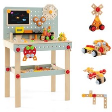 COSTWAY Kids Wooden Tool Workbench Construction Workshop Tool Bench Toy Natural
