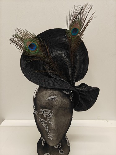 Black large straw fascinator - straw,