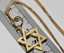 9ct Yellow Gold on Silver STAR OF DAVID Pendant Necklace & 18 inch Chain