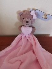 Dunnes Stores Baby Comforter Blanket Pink Bear Plush Soft Newborn Gift