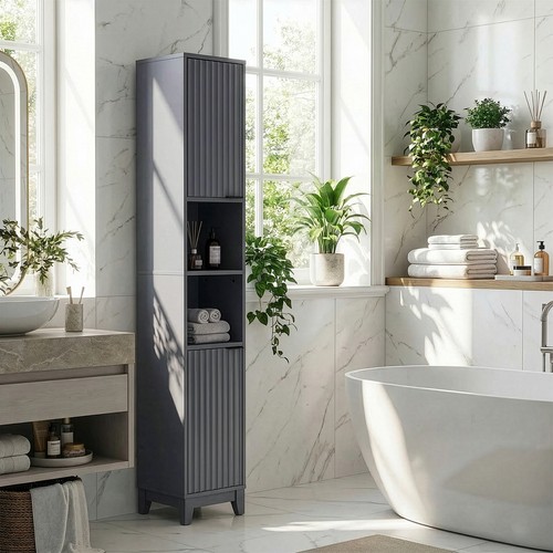 Grey tall bathroom storage - bathroom,