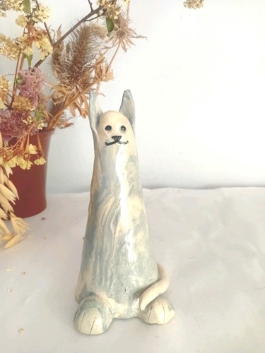 Pottery cat ornament - ornament,, blue