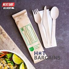 Disposable Wooden Cutlery Sets with Napkin – Individually Wrapped, 500 Pack