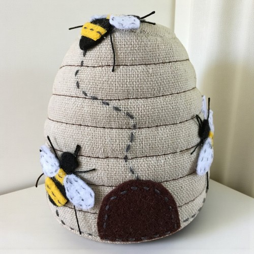 Bee hive pin cushion with - bee,
