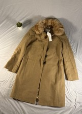 NWT Banana Republic Womens Coat Wool Size XS Tan Shearling Lamb Collar