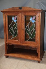 Lovely Early 20th Antique Art Nouveau Small Oak Display Cabinet, Storage Cabinet
